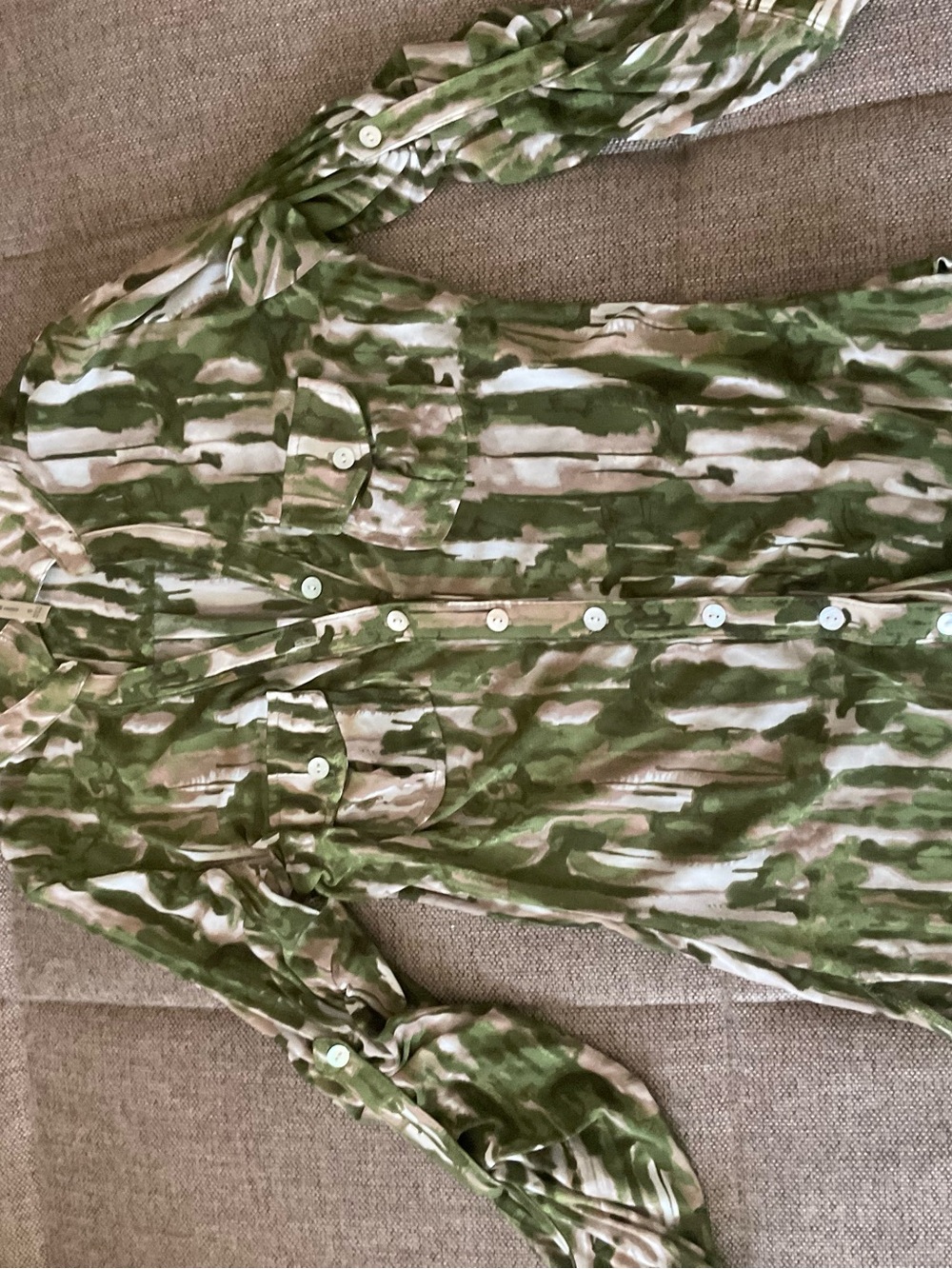 DNA couture Green and Cream Striped Women’s Button-Down Shirt